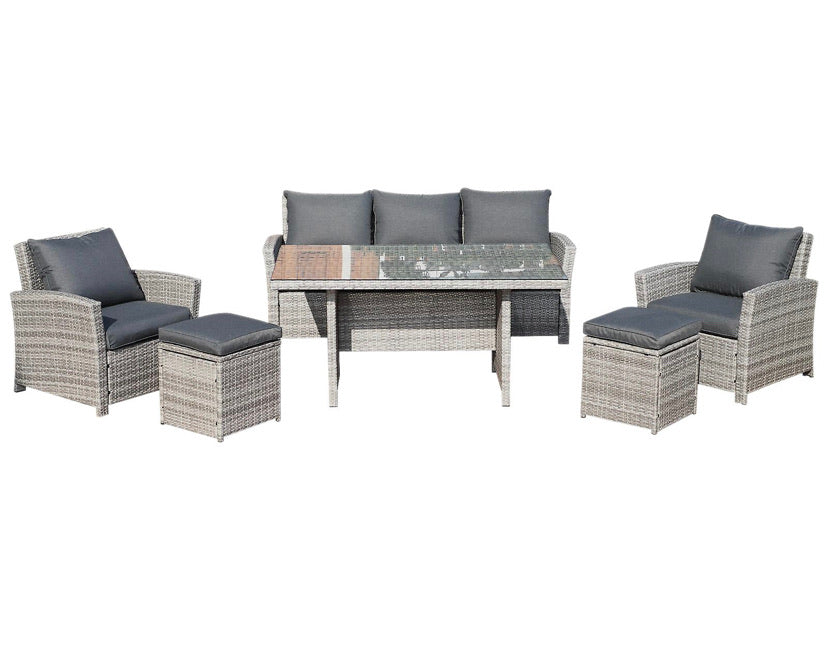 Another view of the full 6 piece rattan garden dining set in grey