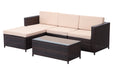 Ramoche's 2 piece beige and brown corner sofa and coffee table set on a plain background